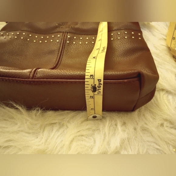 Nicole Miller shoulder bag. Brown with stud accents. Adjustable strap. - Picture 8 of 10